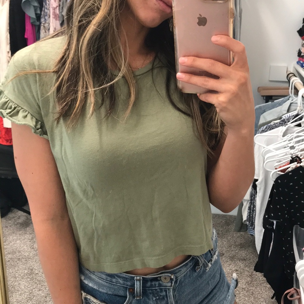 Zara green flutter sleeve crop T-shirt